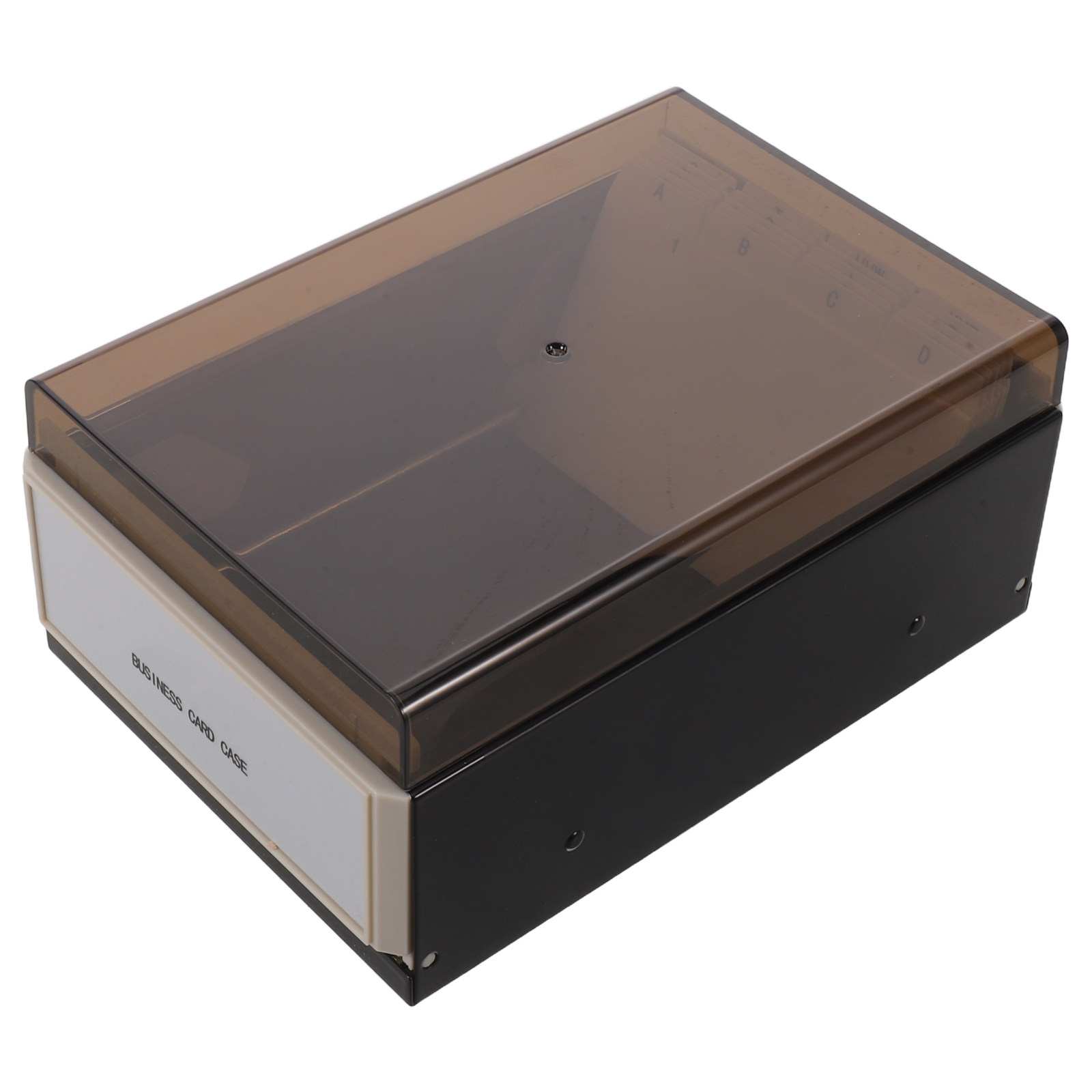 Card Index Box - 大容量の名刺ホルダー兼収納ボックス。黒色のデスクトップオーガナイザー。400枚収納可能。蓋付き。アルファベットのインデックスタブ付き。紙類整理に最適。