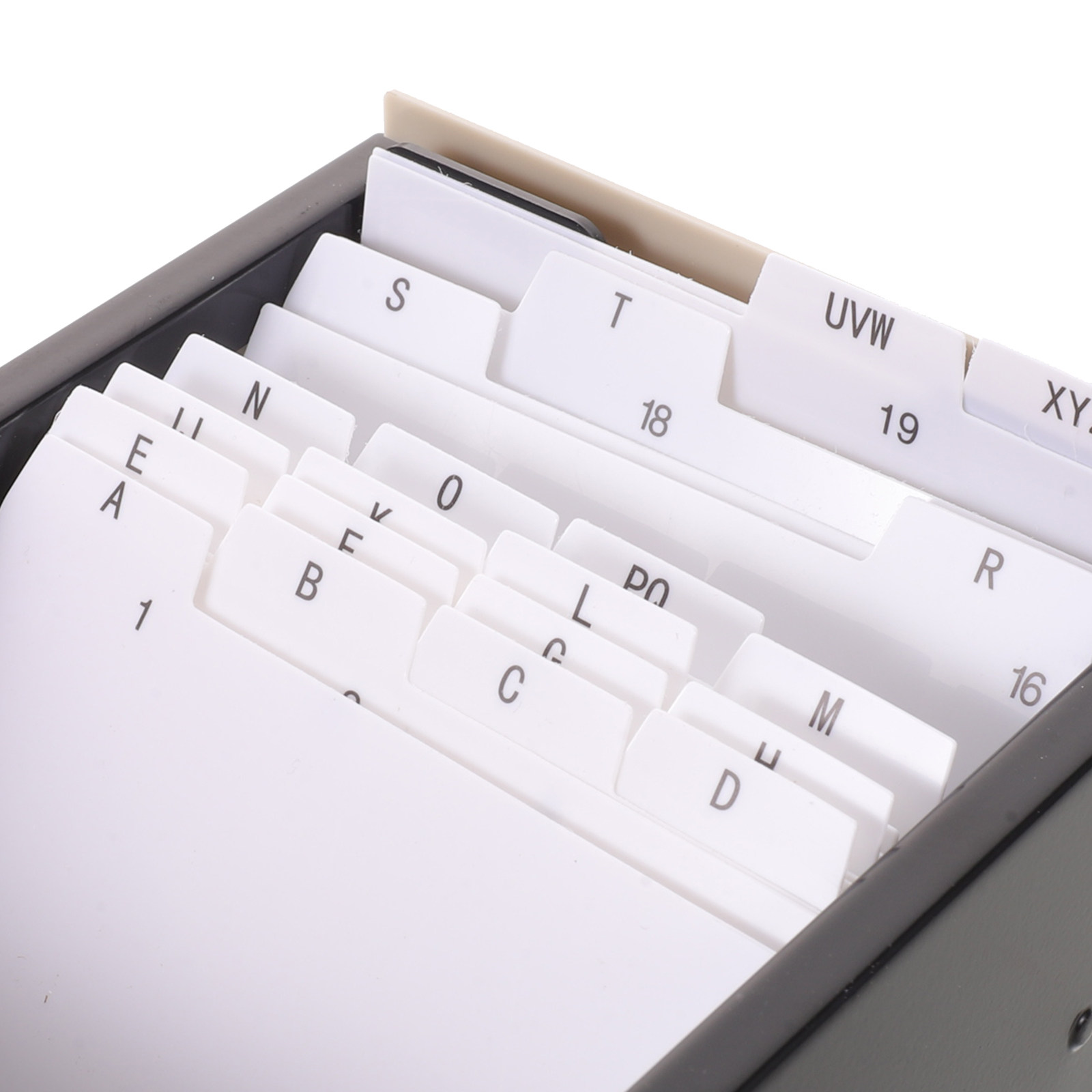 大容量の名刺ホルダー兼収納ボックス。黒色のデスクトップオーガ - Card Index Box のレビューと価格
